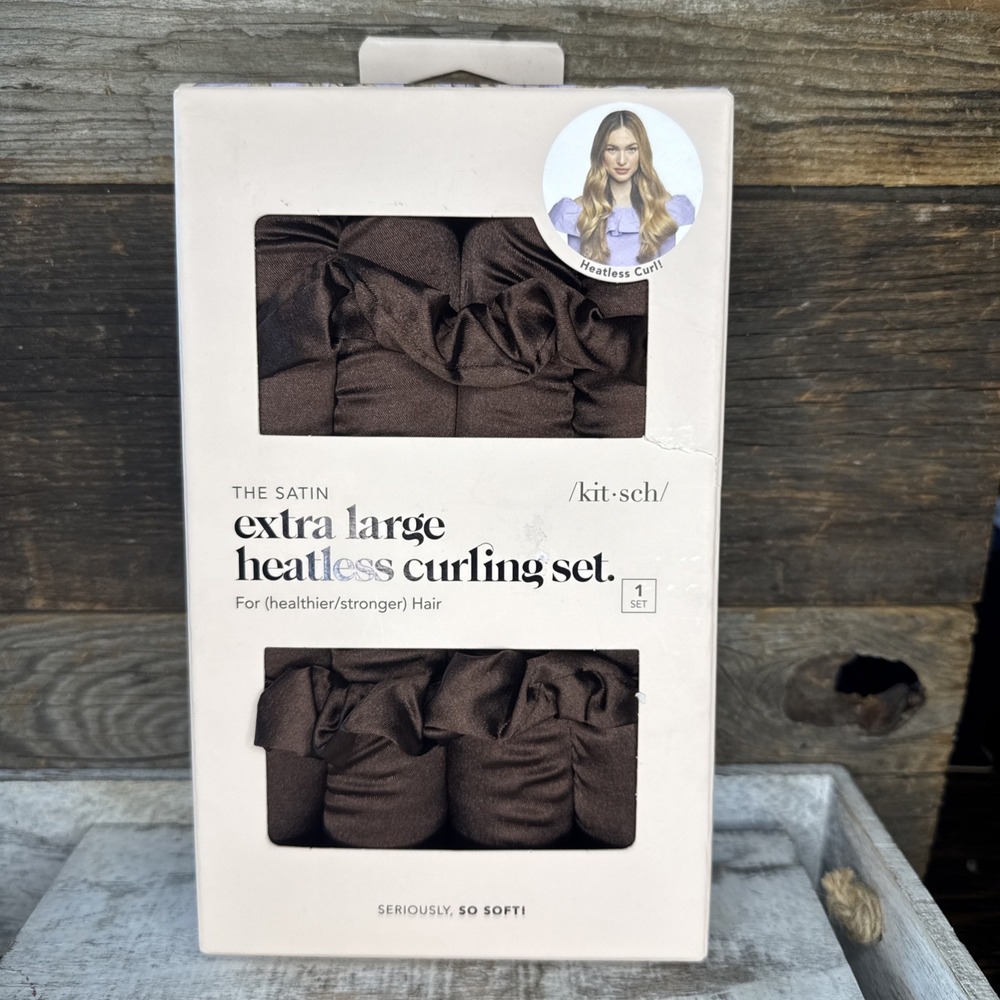 Kitsch Satin Extra Large Heatless Curling Set Chocolate New
